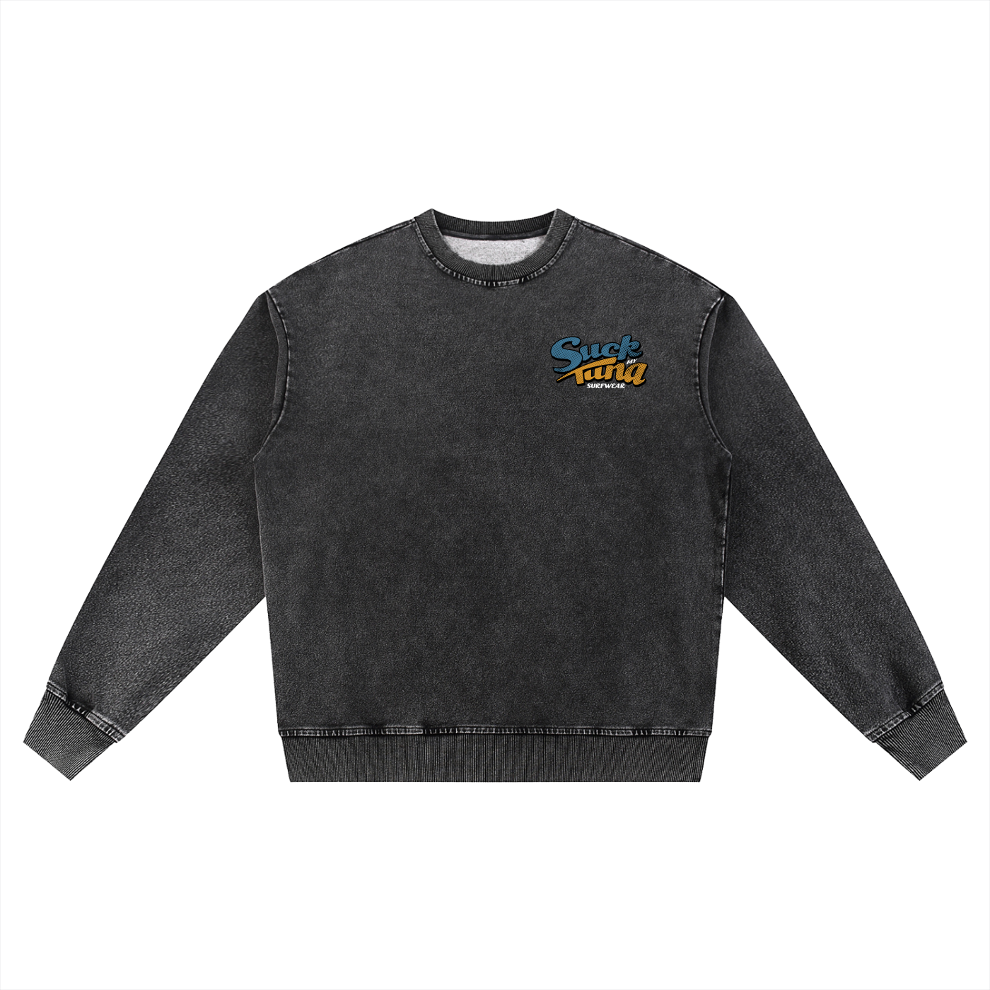 Suck My Tuna Sun-Bleached Snow Wash Oversized Surf Crew
