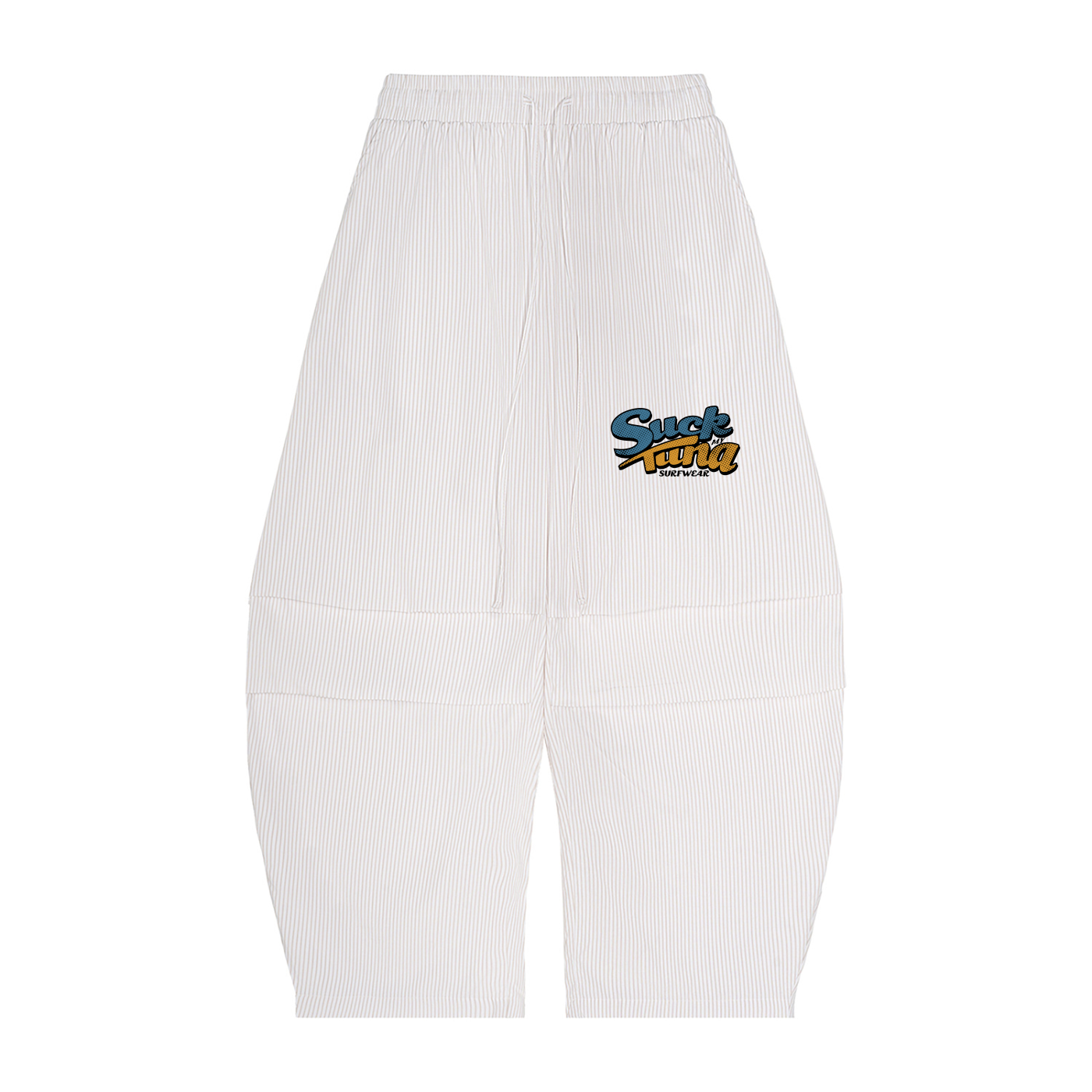 Vertical Stripe Drawstring Barrel Pants