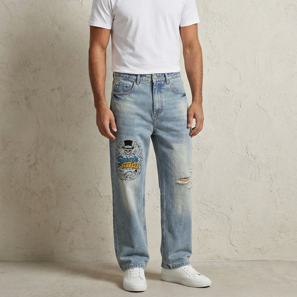 SUCK MY TUNA Skull  Distressed Denim Jeans