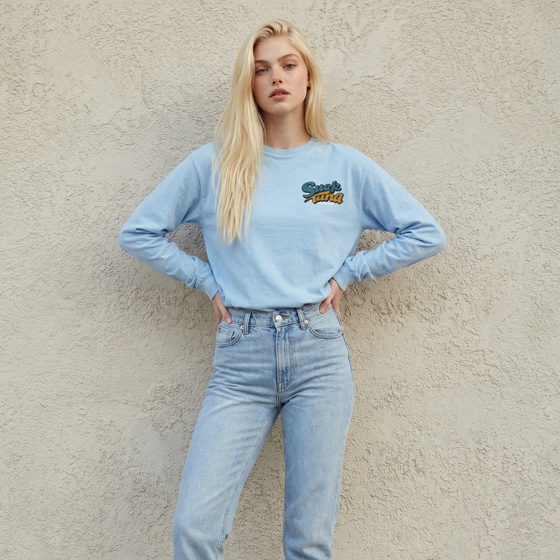 Suck My Tuna - Acid Wash Oversize Long Sleeve T-Shirt